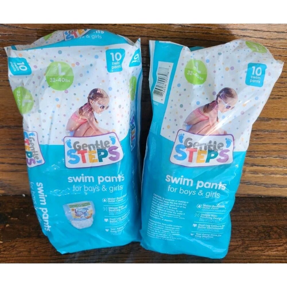 2 Pk Gentle Steps Swim Pants/Diapers, Boys & Girls Size L (32-40 Lbs) Large 20